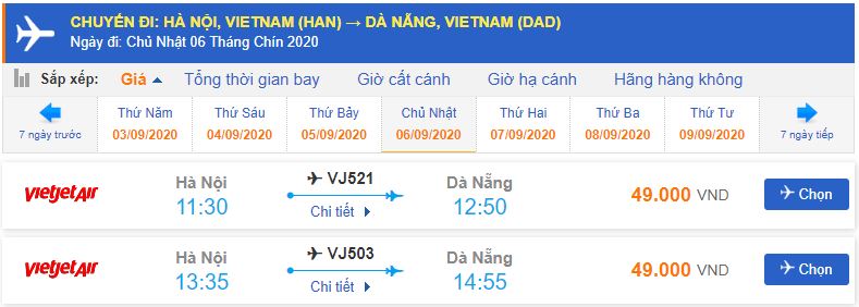 Giá vé máy bay Hà Nội Đà Nẵng Vietjet
