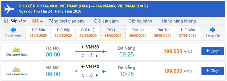 Giá vé máy bay Hà Nội Đà Nẵng Vietnam Airlines