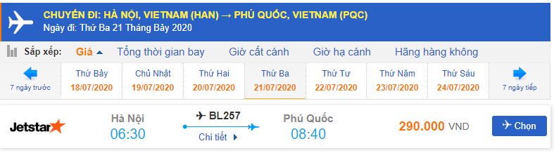 Vé máy bay đi Phú Quốc Jetstar Pacific