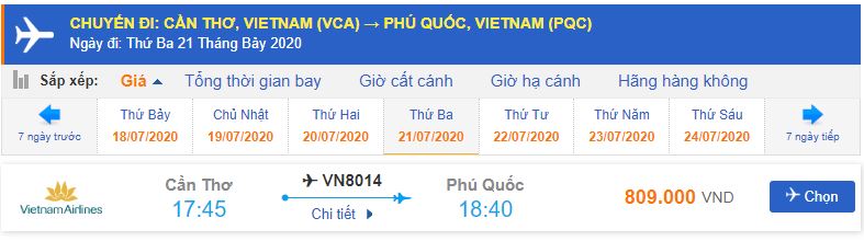 Vé máy bay Cần Thơ đi Phú Quốc Vietnam Airlines