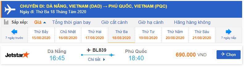 Vé máy bay Đà Nẵng Phú Quốc Jestar
