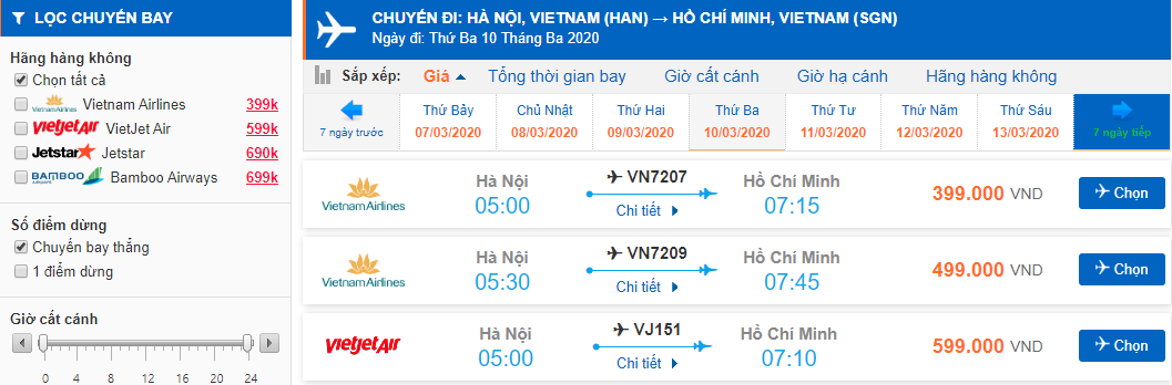 Giá vé máy bay đi Hồ Chí Minh bao nhiêu tiền?