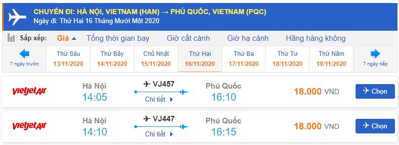 Giá vé máy bay Vietjet Air đi Phú Quốc từ Hà Nội