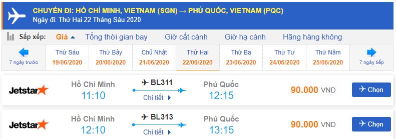 Vé máy bay từ TPHCM đi Phú Quốc Jetstar Pacific