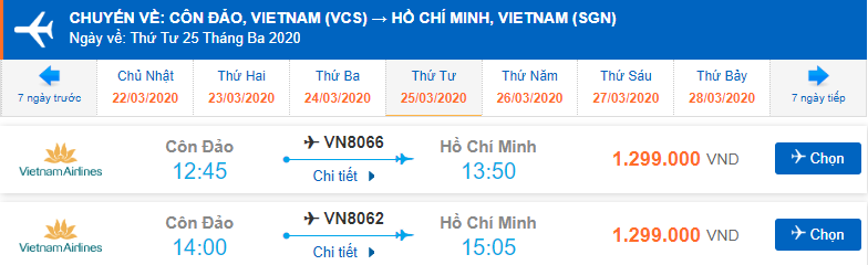 Vé máy bay khứ hồi Sài Gòn Côn Đảo